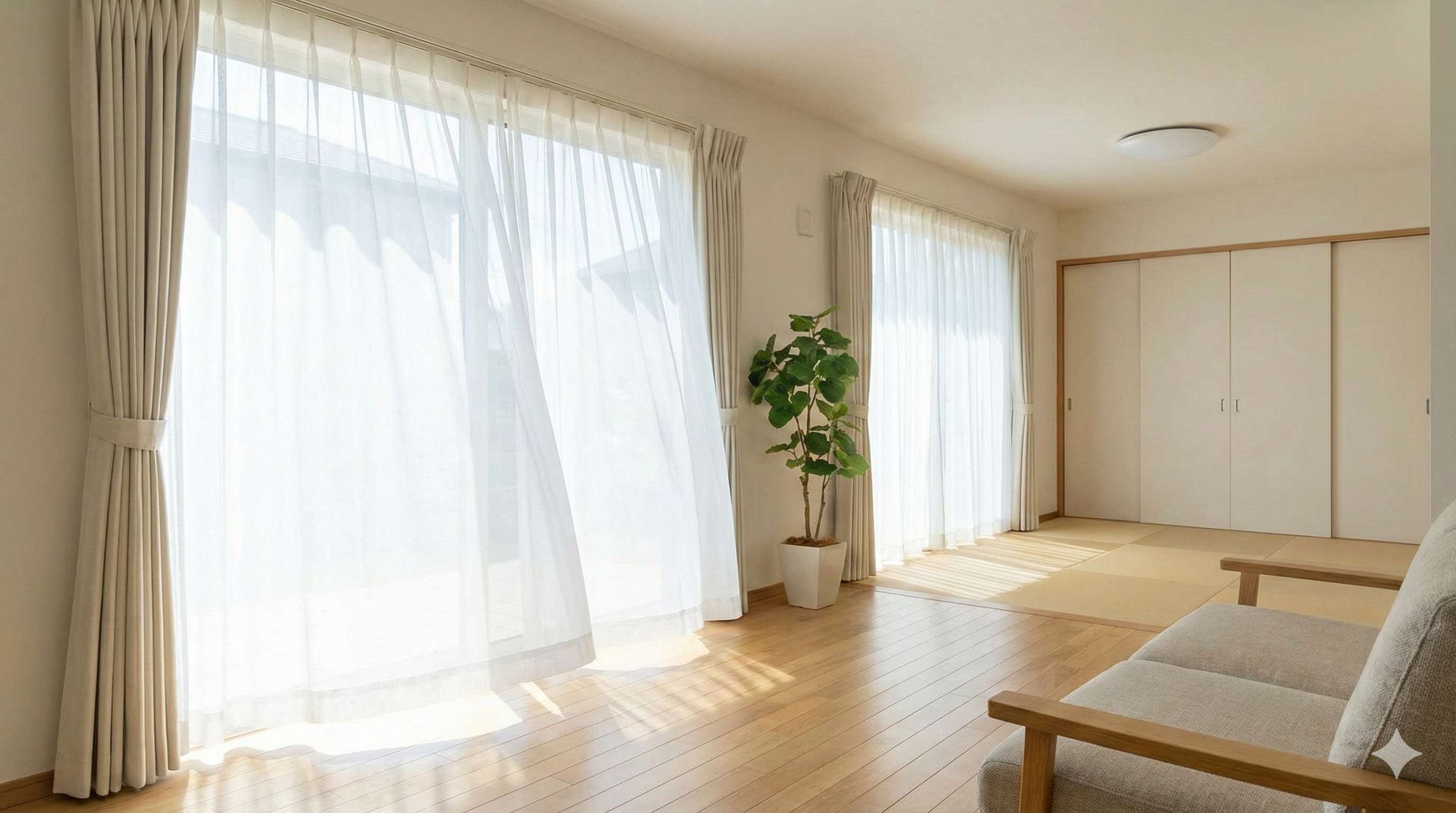 積水ハウスのスマートイクスによる換気システムで、全館空調なしでも常に空気が清浄で爽やかなリビング空間