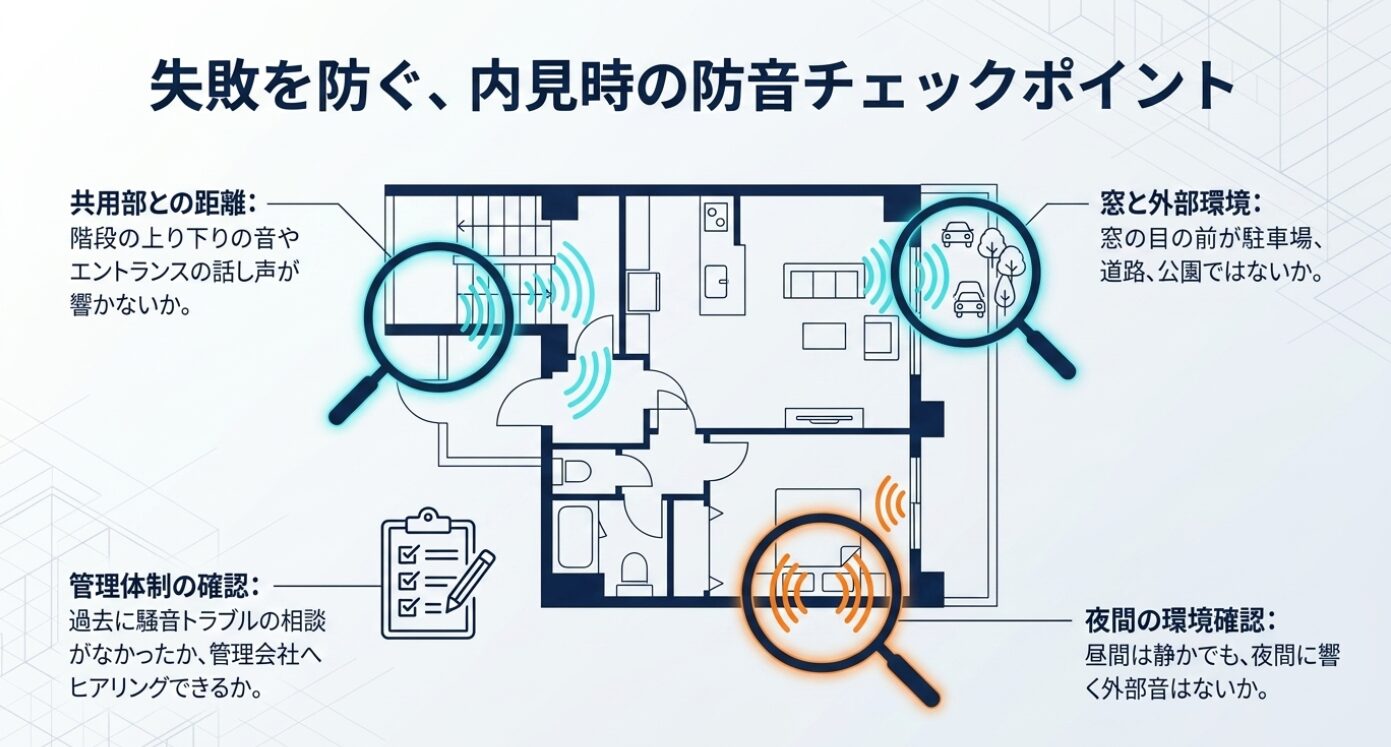 画像タイトル: 木造・軽量鉄骨・重量鉄骨・RC造の防音性比較 代替テキスト: 木造、軽量鉄骨、重量鉄骨、RC造それぞれの防音性能の傾向と注意点をまとめた比較表