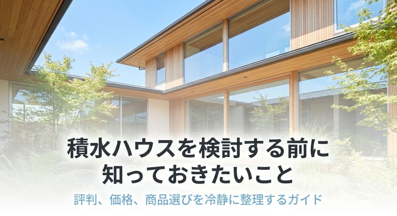 画像タイトル: 積水ハウスを検討する前に知っておきたい評判・価格・商品選びの全体像 代替テキスト: 積水ハウスを検討する前に、評判や価格、商品選びのポイントを冷静に整理するためのガイドスライド