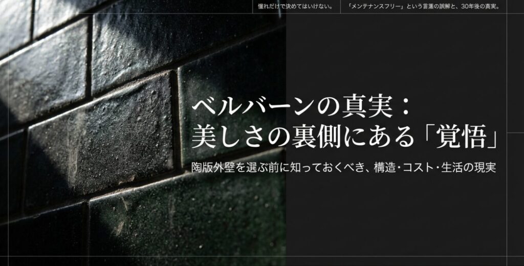 画像タイトル： ベルバーンの真実と覚悟 


代替テキスト： 「憧れだけで決めてはいけない」と題し 、ベルバーン選びに必要な構造やコストの覚悟を問う表紙スライド 。