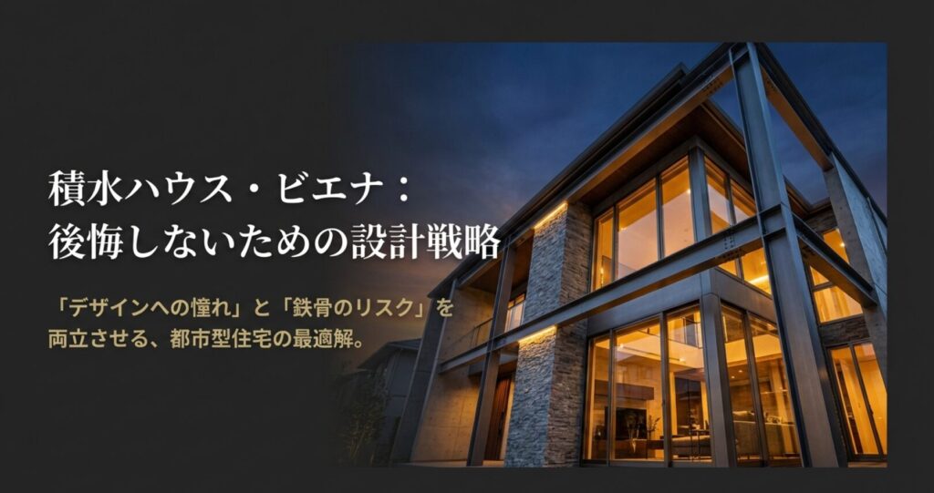 画像タイトル: 積水ハウス「ビエナ」後悔しないための設計戦略
代替テキスト: 積水ハウスの重量鉄骨住宅「ビエナ」における、デザインへの憧れと鉄骨のリスクを両立させるための戦略ガイドの表紙。