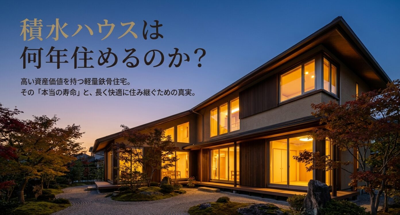 画像タイトル: 軽量鉄骨住宅の本当の寿命 代替テキスト: 軽量鉄骨住宅の本当の寿命や、長く快適に住み継ぐための真実について書かれたタイトル画像。