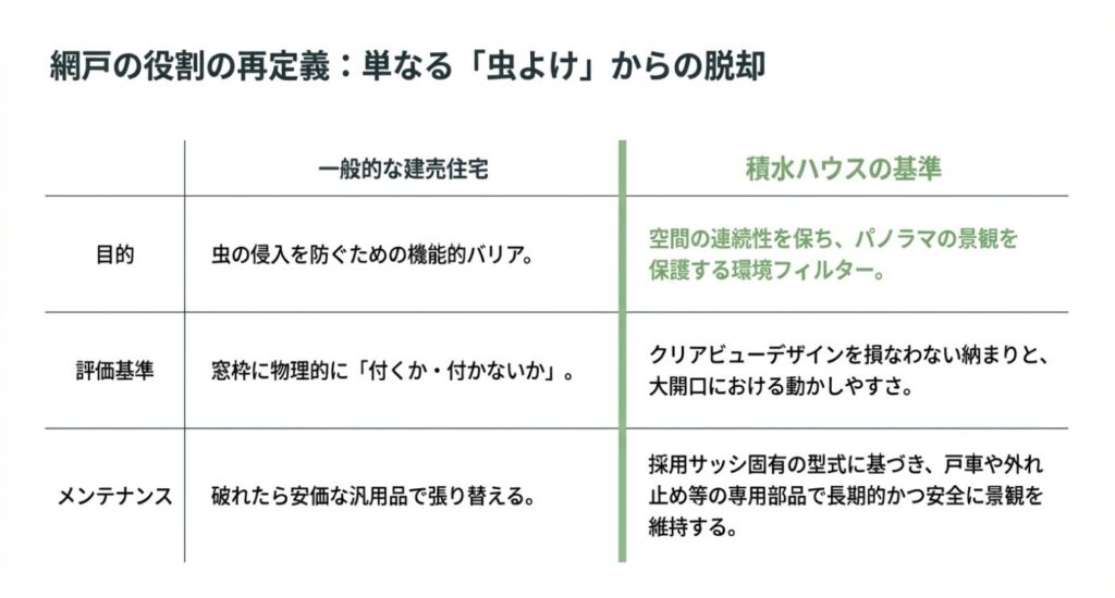 画像タイトル: 重厚な守りと透明なつながり
代替テキスト: 重厚な外壁と、大開口サッシによる室内外の透明なつながりの対比を示す図解