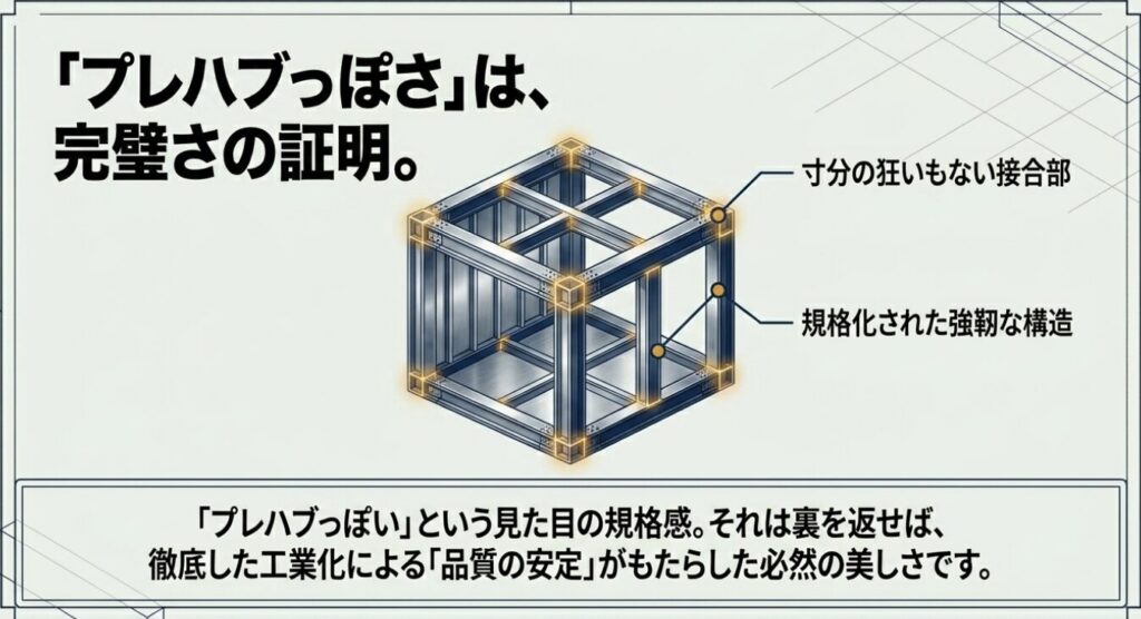 画像タイトル: 最強の防災拠点
代替テキスト: 工業化の究極の目的は家族の命を守ることであり、異常なまでの精度追求が家を最強の防災拠点にするというイラスト