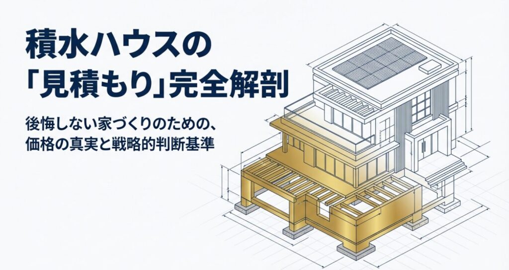 画像タイトル: 積水ハウス見積もり完全解剖
代替テキスト: 「積水ハウスの見積もり完全解剖」というタイトルのスライド。後悔しない家づくりのための価格の真実と戦略的判断基準の解説。