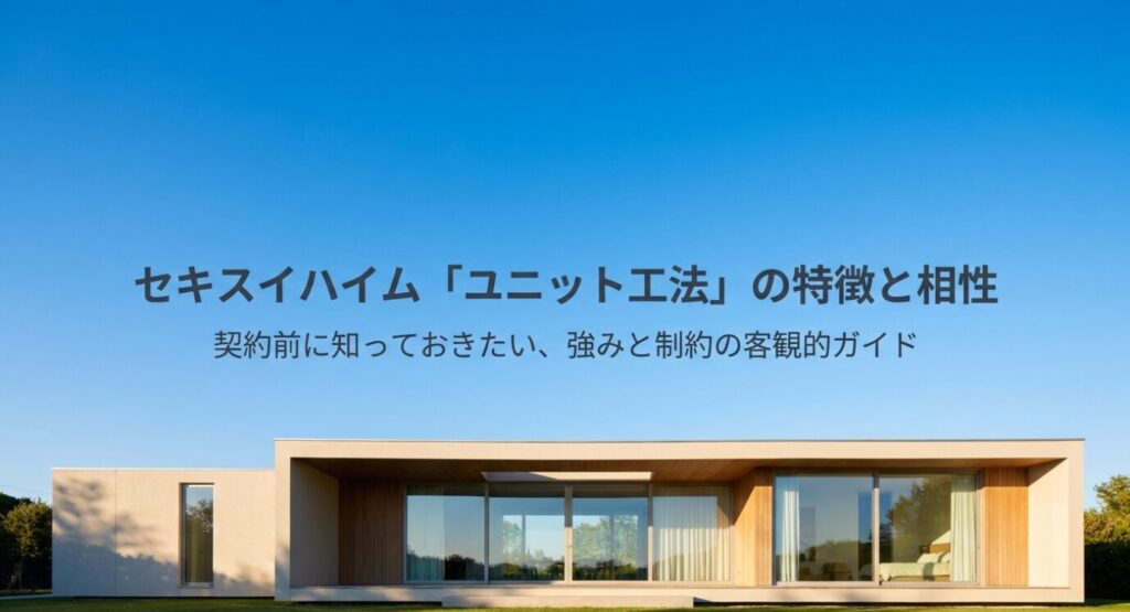 画像タイトル: セキスイハイムのユニット工法の特徴と相性ガイド
代替テキスト: セキスイハイムのユニット工法について契約前に知っておきたい強みと制約を示した導入スライド